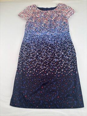 Talbots Navy Ombre Floral Midi Dress with Pink and Light Blue Accents
